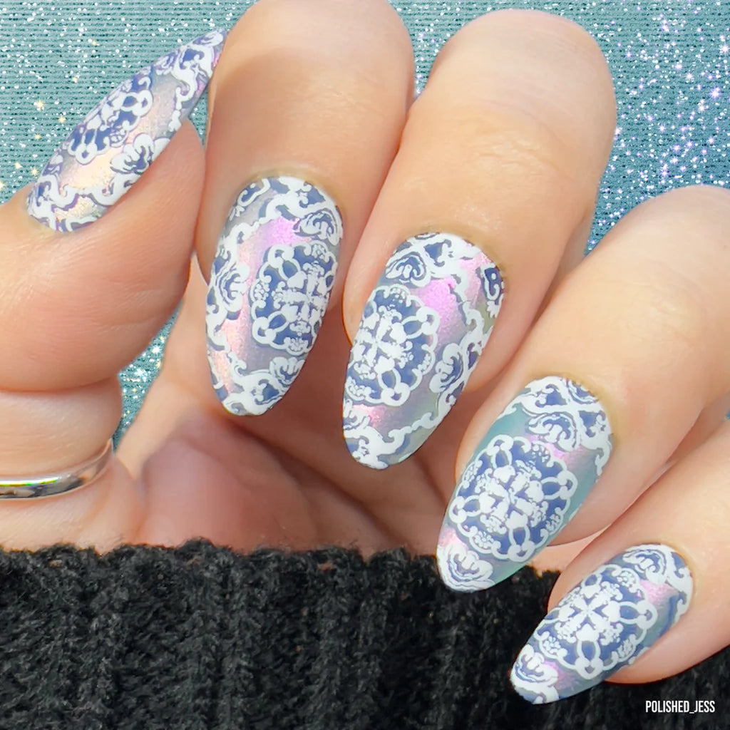 Full Nail Fab - Floral Baroque Geo (CJS-339) - Clear Jelly Stamping Plate