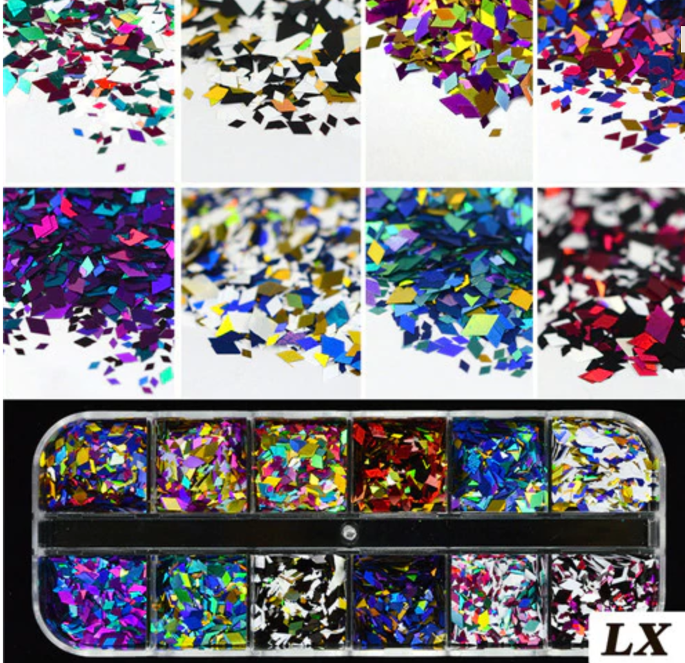 Glitter Kit Sets with 12 Different Glitters - Mix Color Rhombus LX